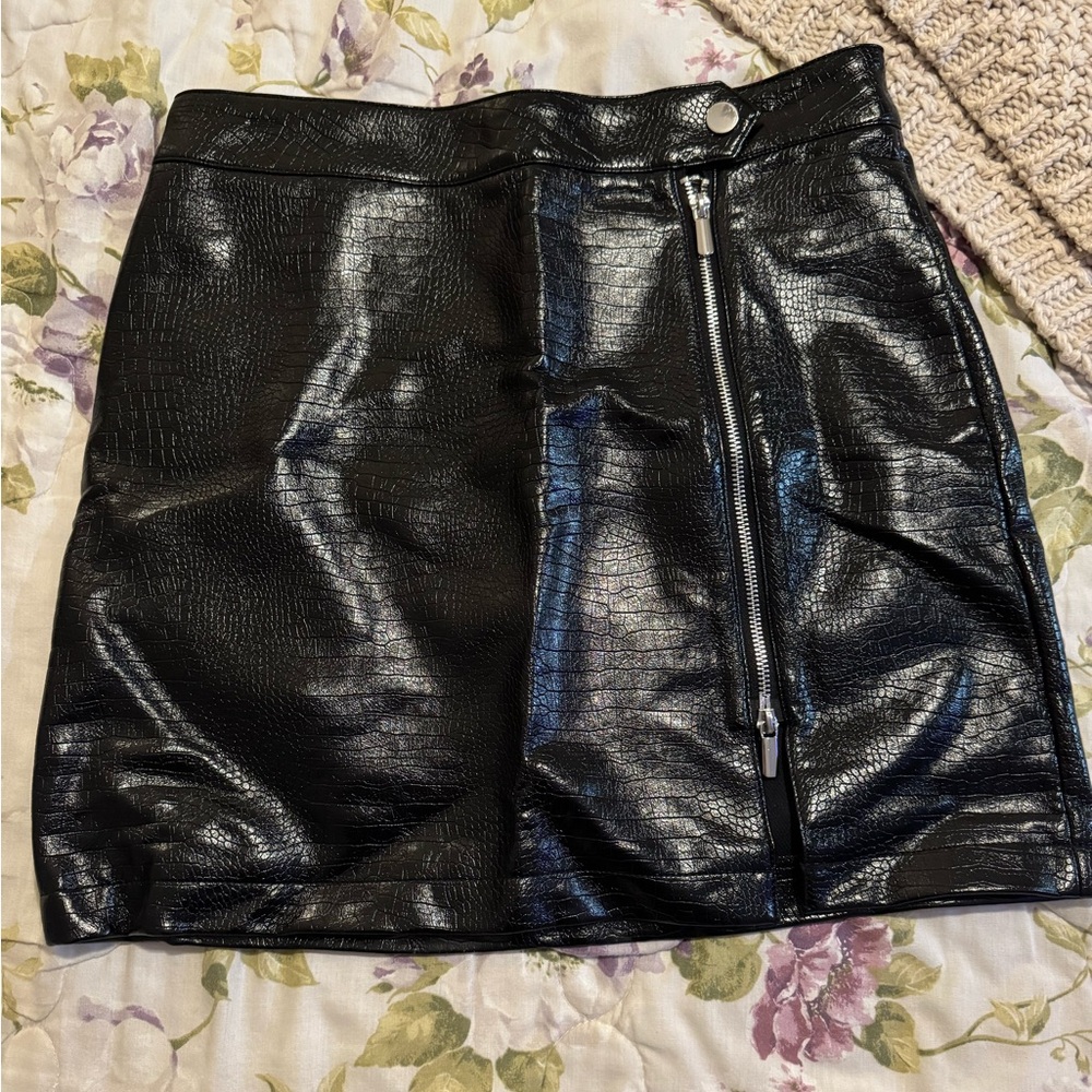 Topshop Black Textured Mini Skirt